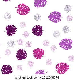 Light Pink vector seamless doodle texture with flowers, leaves. Decorative design in Indian style on white background. Texture for window blinds, curtains.