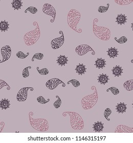 Light Pink vector seamless elegant wallpaper with leaves and flowers. Colorful abstract illustration with leaves in doodle style. Hand painted design for web, wrapping.