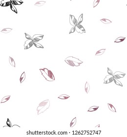 Light Pink vector seamless elegant background with leaves. Sketchy doodles with leaves on blurred background. Trendy design for wallpaper, fabric makers.