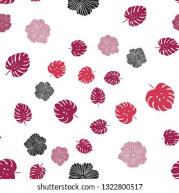 Light Pink vector seamless elegant background with flowers, leaves. Modern abstract illustration with leaves and flowers. Pattern for trendy fabric, wallpapers.