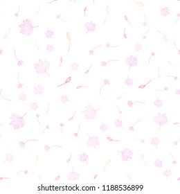 Light Pink vector seamless hand painted pattern. Sketchy doodles with leaves on white background. Pattern for coloring books and pages for kids.
