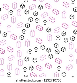 Light Pink vector seamless, isometric pattern in square style. Modern abstract illustration with colorful rectangles. Template for business cards, websites.