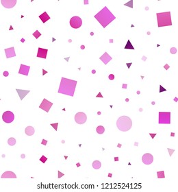 Light Pink vector seamless layout with circles, lines, rectangles. Illustration with colorful circles, triangles, rectangles. Template for business cards, websites.