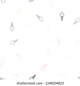 Light Pink vector seamless layout with ice-cream set. Beautiful colorful illustration with ice-cream cones. Template of a black hot beverage in a cafe.