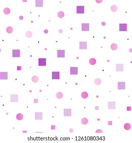 Light Pink vector seamless layout with circle spots, cubes. Colorful gradient with circles, rectangles on abstract backdrop. Pattern for design of window blinds, curtains.