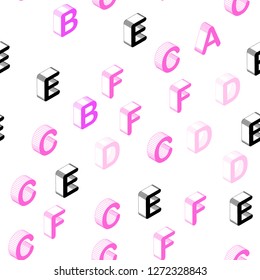 Light Pink vector seamless layout with 3D latin alphabet. Abstract illustration with 3D ABC symbols. Template for business cards, websites.