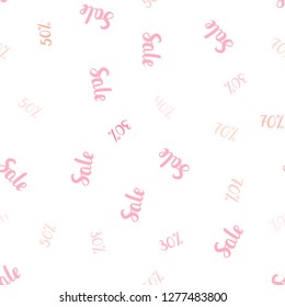 Light Pink vector seamless layout with discount of 30%, 40%, 50%. Illustration with signs of sales on abstract template. Backdrop for mega promotions, discounts.