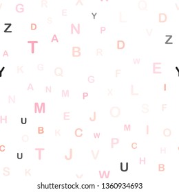 Light Pink vector seamless layout with latin alphabet. Shining illustration with ABC symbols on abstract template. Pattern for design of fabric, wallpapers.