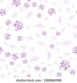 Light Pink vector seamless natural backdrop with leaves and flowers. Glitter abstract illustration with leaves and flowers. Hand painted design for web, wrapping.
