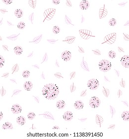 Light Pink vector seamless natural artwork with leaves and flowers. Leaves and flowers with gradient on white background. Pattern for wallpapers and coloring books.