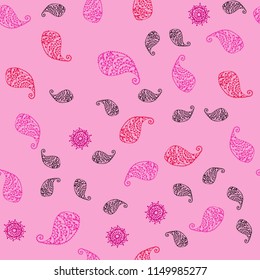 Light Pink vector seamless natural background with leaves and flowers. Colorful illustration in doodle style with leaves, flowers. Brand new design for your business.