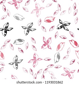 Light Pink vector seamless natural artwork with leaves. Shining colored illustration with leaves in doodle style. Pattern for trendy fabric, wallpapers.