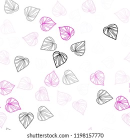 Light Pink vector seamless natural pattern with leaves. A vague abstract illustration with leaves in doodles style. Template for business cards, websites.