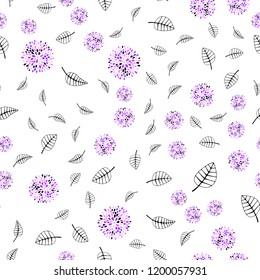 Light Pink vector seamless natural pattern with leaves, flowers. An elegant bright illustration with leaves and flowers. Template for business cards, websites.