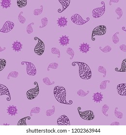 Light Pink vector seamless natural artwork with leaves and flowers. Sketchy doodles on white background. Hand painted design for web, leaflet, textile.
