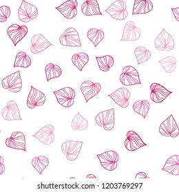 Light Pink vector seamless natural background with leaves. Blurred decorative design in Indian style with leaves. Template for business cards, websites.