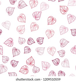 Light Pink vector seamless natural background with leaves. Brand new colored illustration in blurry style with leaves. Template for business cards, websites.