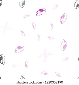 Light Pink vector seamless natural backdrop with leaves. Shining colored illustration with leaves in doodle style. Pattern for design of window blinds, curtains.