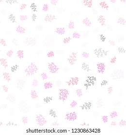 Light Pink vector seamless natural pattern with leaves, branches. Leaves and branches with gradient on white background. Design for textile, fabric, wallpapers.