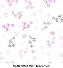 Light Pink vector seamless natural backdrop with leaves. An elegant bright illustration with leaves in Natural style. Pattern for design of fabric, wallpapers.