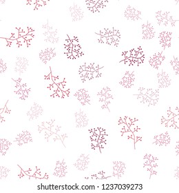 Light Pink vector seamless natural artwork with branches. Colorful abstract illustration with leaves in doodle style. Texture for window blinds, curtains.
