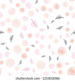 Light Pink vector seamless natural background with leaves and flowers. Doodle illustration of leaves and flowers in Origami style. Pattern for trendy fabric, wallpapers.