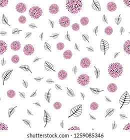 Light Pink vector seamless natural background with leaves, flowers. An elegant bright illustration with leaves and flowers. Pattern for design of fabric, wallpapers.