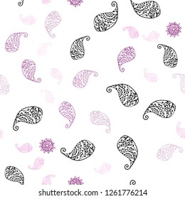 Light Pink vector seamless natural background with leaves and flowers. Abstract illustration with leaves, flowers in doodles style. Pattern for design of fabric, wallpapers.