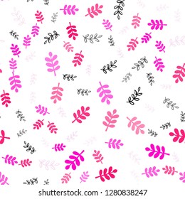 Light Pink vector seamless natural pattern with leaves, branches. Colorful abstract illustration with leaves in doodle style. Template for business cards, websites.
