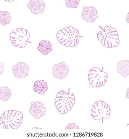 Light Pink vector seamless natural backdrop with flowers, leaves. Abstract illustration with leaves, flowers in doodles style. Texture for window blinds, curtains.
