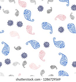 Light Pink vector seamless natural pattern with leaves and flowers. Leaves and flowers with gradient on white background. Texture for window blinds, curtains.