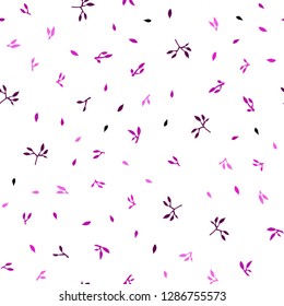 Light Pink vector seamless natural artwork with leaves. Colorful abstract illustration with leaves in doodle style. Pattern for design of fabric, wallpapers.