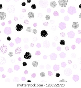 Light Pink vector seamless natural backdrop with leaves, flowers. Creative illustration in blurred style with leaves, flowers. Template for business cards, websites.