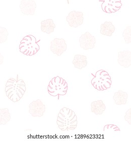 Light Pink vector seamless natural backdrop with flowers, leaves. Illustration with doodles on abstract template. Pattern for trendy fabric, wallpapers.