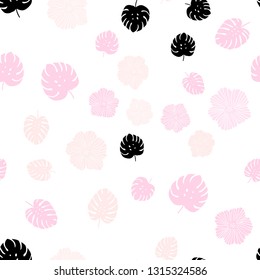 Light Pink vector seamless natural artwork with flowers, leaves. Decorative design in Indian style on white background. Template for business cards, websites.