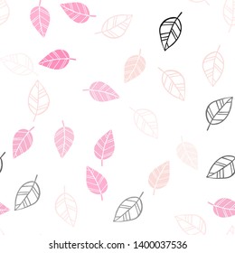Light Pink vector seamless natural backdrop with leaves. leaves on elegant natural pattern with gradient. Design for textile, fabric, wallpapers.