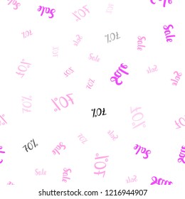 Light Pink vector seamless pattern with 70 percentage signs. Gradient illustration with discount signs on white backdrop. Backdrop for mega promotions, discounts.