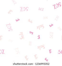 Light Pink vector seamless pattern with 50 percentage signs. Colored words of sales with gradient on white background. Backdrop for super sales on Black Friday.