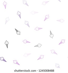 Light Pink vector seamless pattern with cold ice-cream. Beautiful colorful illustration with ice-cream cones. Template of a black hot beverage in a cafe.