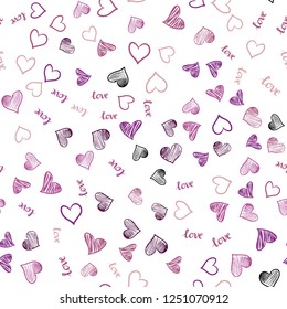 Light Pink vector seamless pattern with phrase LOVE YOU, hearts. Design in doodle style with text LOVE YOU, hearts. Pattern for design of fabric, wallpapers.