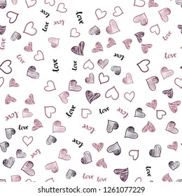 Light Pink vector seamless pattern with phrase LOVE YOU, hearts. Romantic illustration with colorful phrase LOVE YOU, hearts. Texture for window blinds, curtains.
