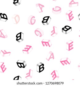 Light Pink vector seamless pattern with 3D ABC symbols. Abstract illustration with 3D ABC symbols. Texture for window blinds, curtains.