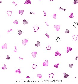 Light Pink vector seamless pattern with phrase LOVE YOU, hearts. Colorful gradient phrase LOVE YOU, hearts in abstract style. Design for wallpaper, fabric makers.