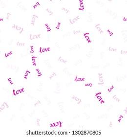 Light Pink vector seamless pattern with phrase LOVE YOU. Decorative design in doodle style with text LOVE YOU. Texture for window blinds, curtains.