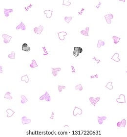 Light Pink vector seamless pattern with phrase LOVE YOU, hearts. Romantic illustration with colorful phrase LOVE YOU, hearts. Texture for window blinds, curtains.