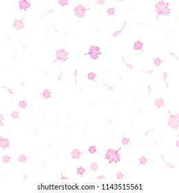 Light Pink vector seamless sketch texture. Shining colored illustration with leaves in doodle style. Hand painted design for wrapping, wallpaper.
