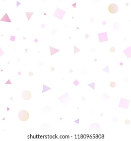 Light Pink vector seamless template with crystals, circles, squares. Illustration with set of colorful circles, triangles, squares. Pattern for trendy fabric, wallpapers.