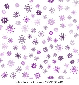 Light Pink vector seamless template with ice snowflakes. Decorative shining illustration with snow on abstract template. Design for textile, fabric, wallpapers.