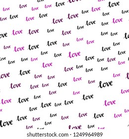 Light Pink vector seamless template with text LOVE YOU. Illustration with phrase LOVE YOU for valentine's day. Design for textile, fabric, wallpapers.