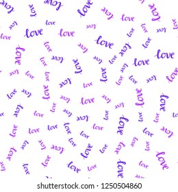 Light Pink vector seamless template with text LOVE YOU. Illustration with colorful phrase LOVE YOU in romantic style. Design for wallpaper, fabric makers.